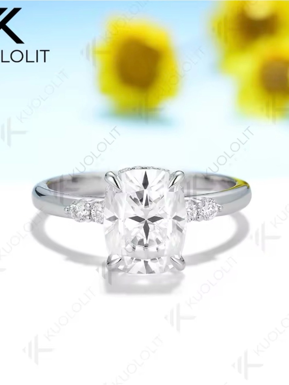 3 ct Kuololit Moissanite elongated cushion cut ring size 8 - Picture 3 of 14